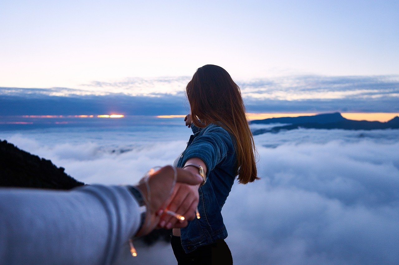 clouds, sky, mountain, people, woman, holding hands, guy, nature, dating, blue nature, blue sky, blue mountain, blue clouds, dating, dating, dating, dating, dating